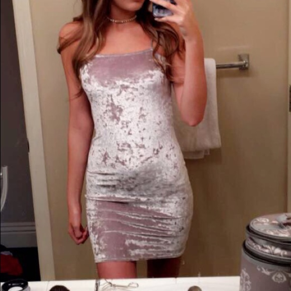 Silver Crushed Velvet Mini Dress